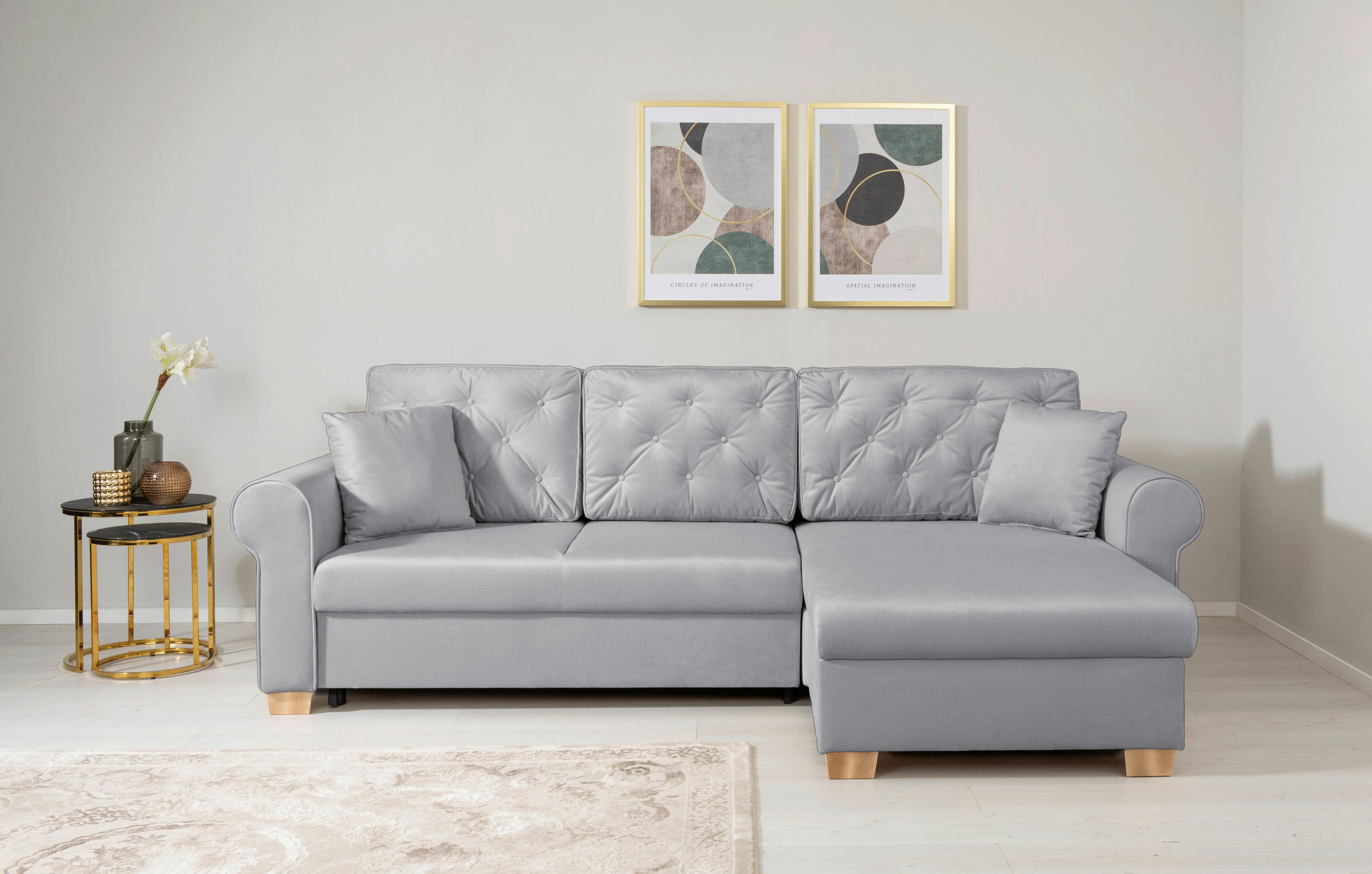 ECKSOFA Arles Hellgrau  - Buchefarben/Hellgrau, Design, Holz/Textil (266/161cm) - MID.YOU