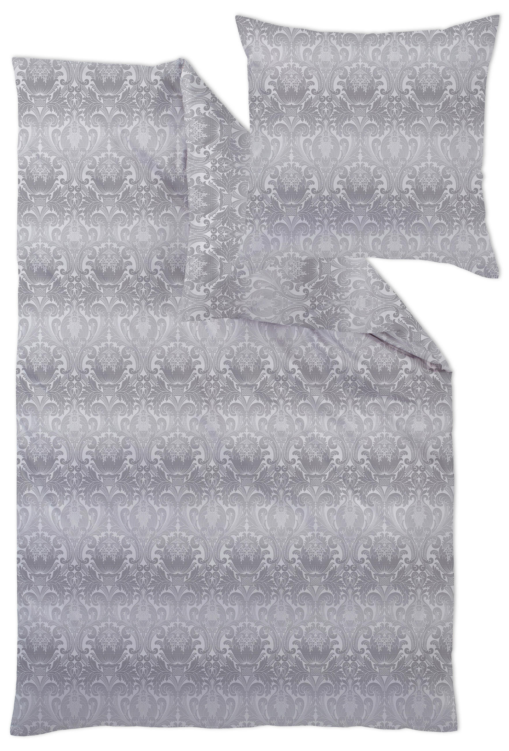 BETTWÄSCHESET Damast 160/210 cm  100 cm/65 cm  - Grau Hochglanz, Basics, Textil (160/210cm) - Curt Bauer