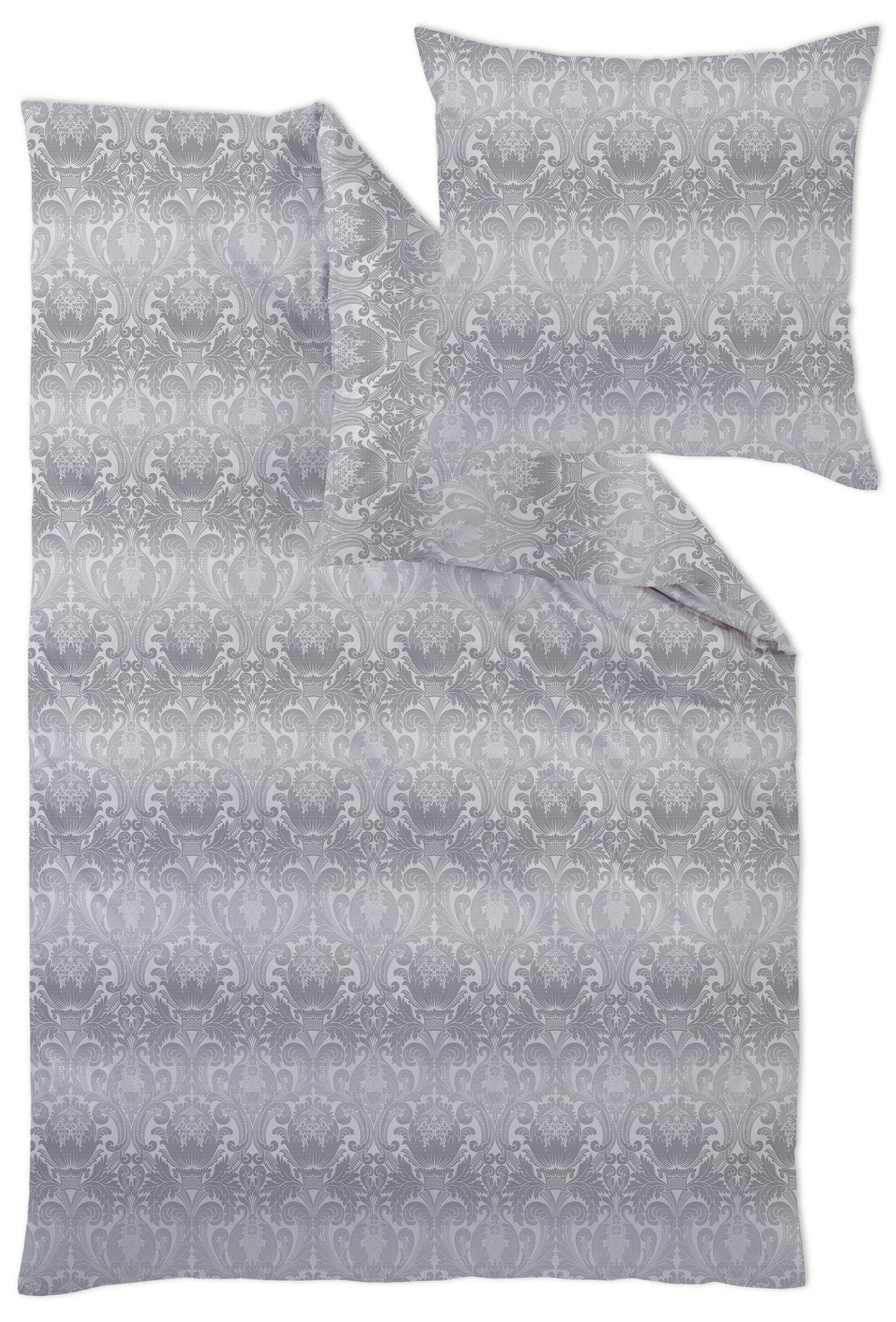 BETTWÄSCHESET Damast 160/210 cm  100 cm/65 cm  - Grau Hochglanz, Basics, Textil (160/210cm) - Curt Bauer