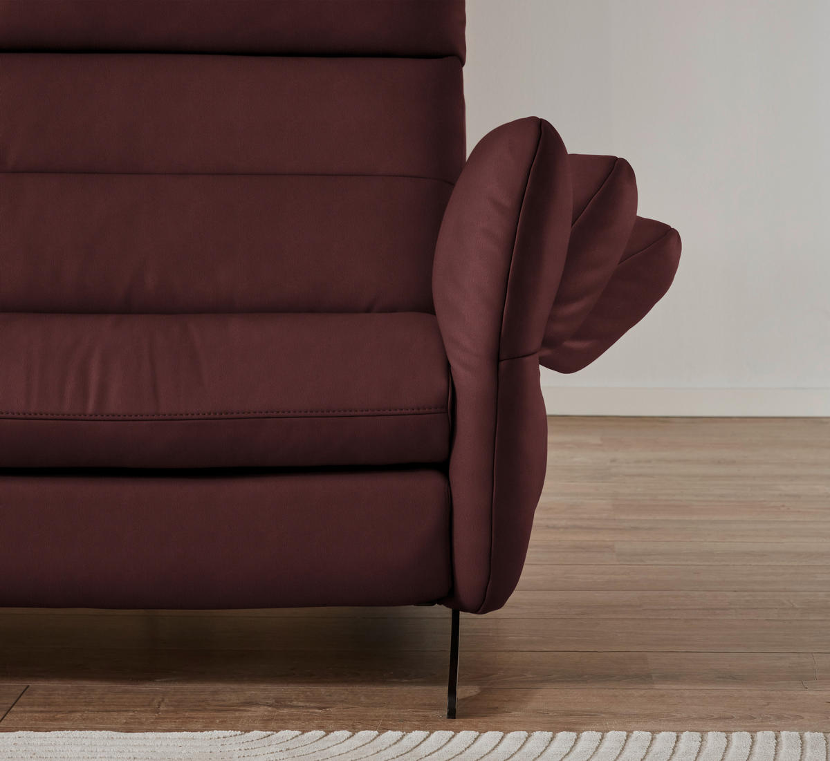 ECKSOFA in Echtleder Bordeaux  - Bordeaux/Schwarz, Design, Leder/Metall (169/298cm) - Dieter Knoll