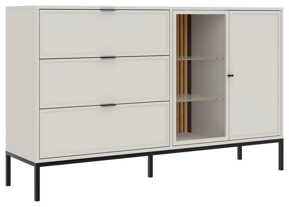 KOMMODE , 150,2/92/40 cm, 3 Schublade(n)  - Kaschmir/Schwarz, Design, Glas/Holzwerkstoff (150,2/92/40cm) - MID.YOU