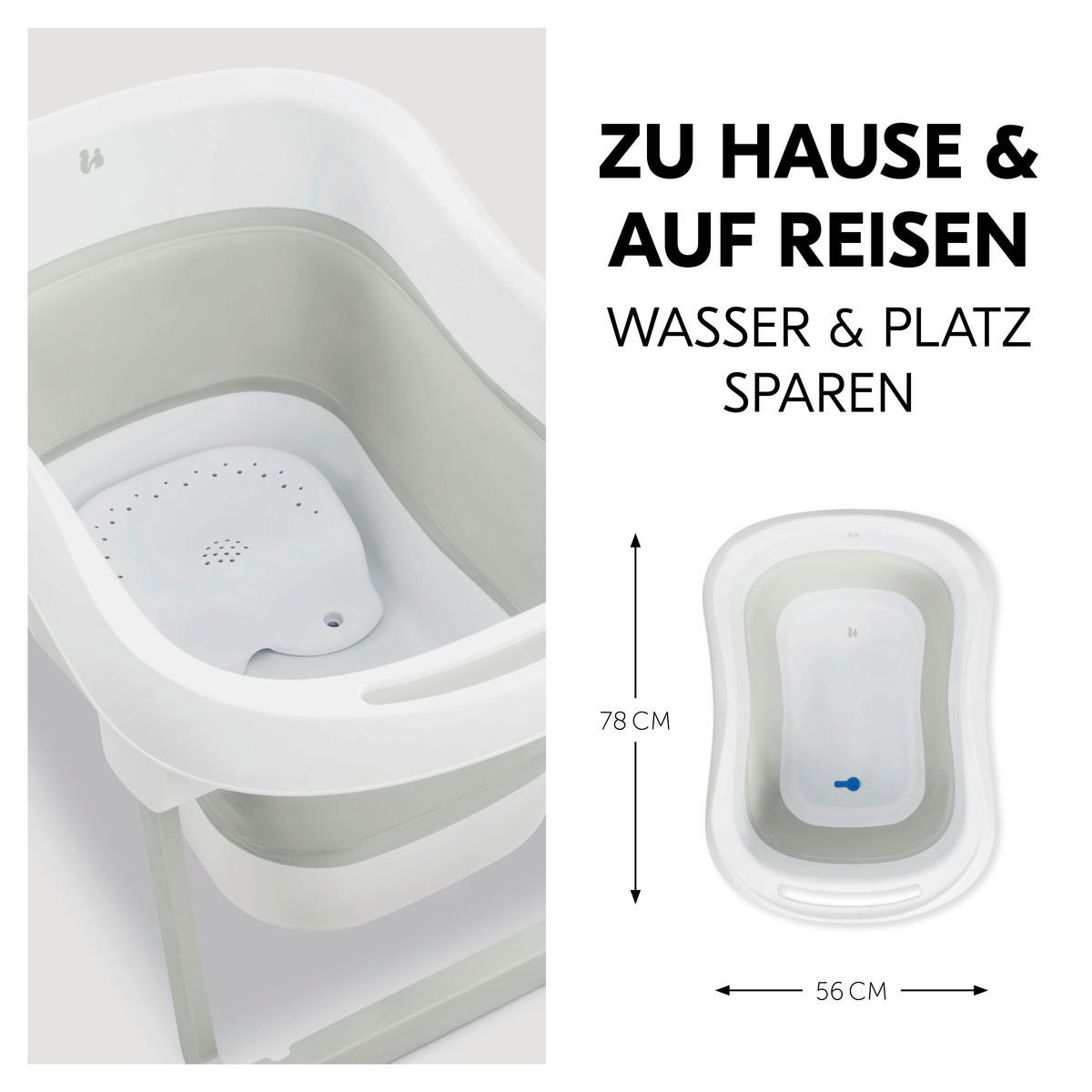 BABYBADEWANNE Wash N Fold  - Salbeigrün/Weiß, Basics, Kunststoff (56/44/78cm) - Hauck
