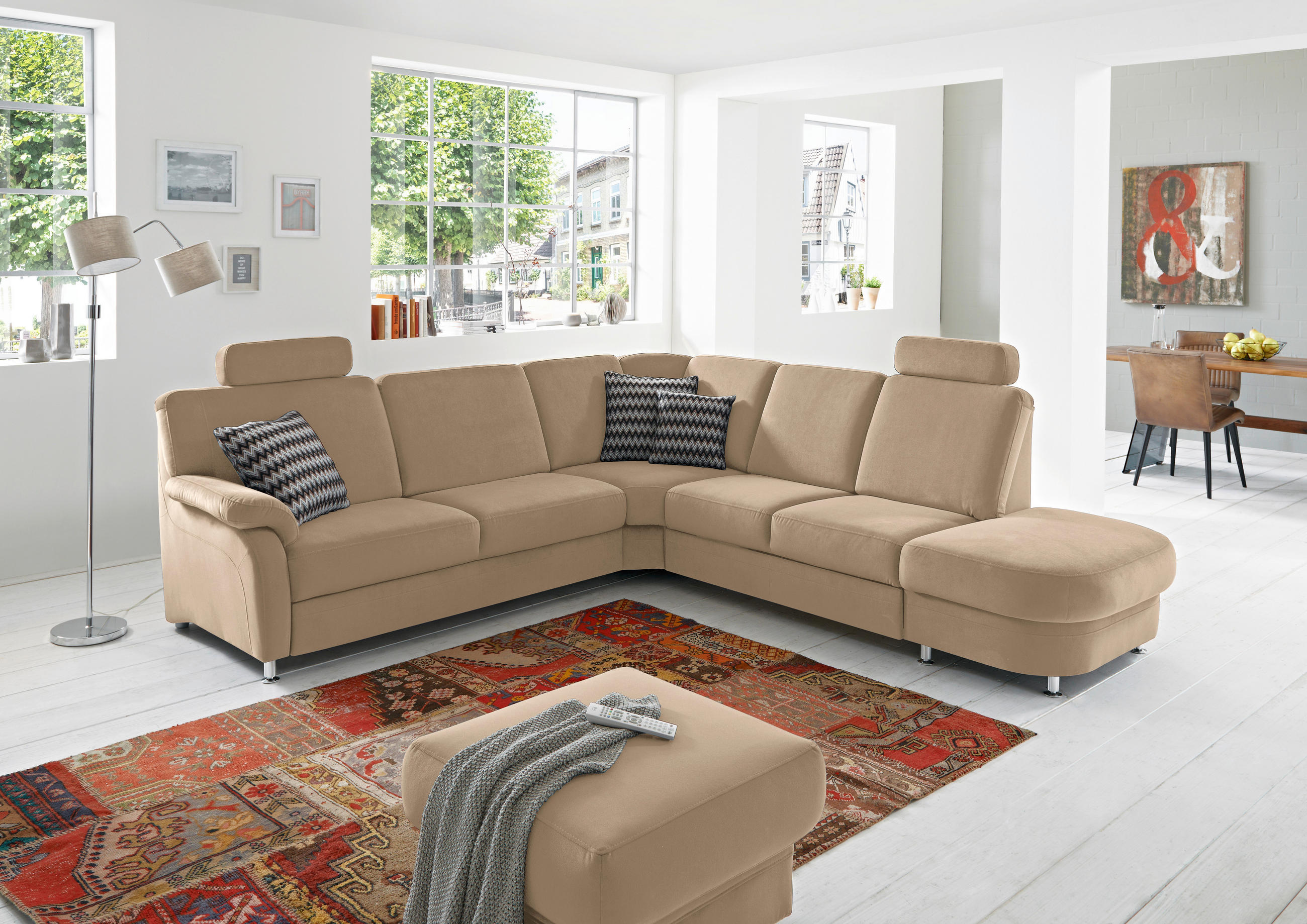 ECKSOFA in Flachgewebe Hellbraun  - Hellbraun/Alufarben, Konventionell, Textil/Metall (269/289cm) - Beldomo System
