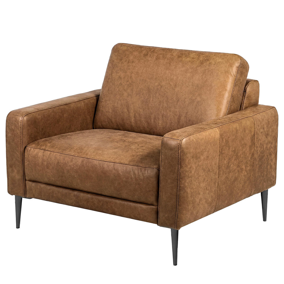 SESSEL 88/85/92 cm  in Lederlook Echtleder Cognac  - Cognac/Schwarzchrom, Design, Leder/Textil (88/85/92cm) - Livetastic