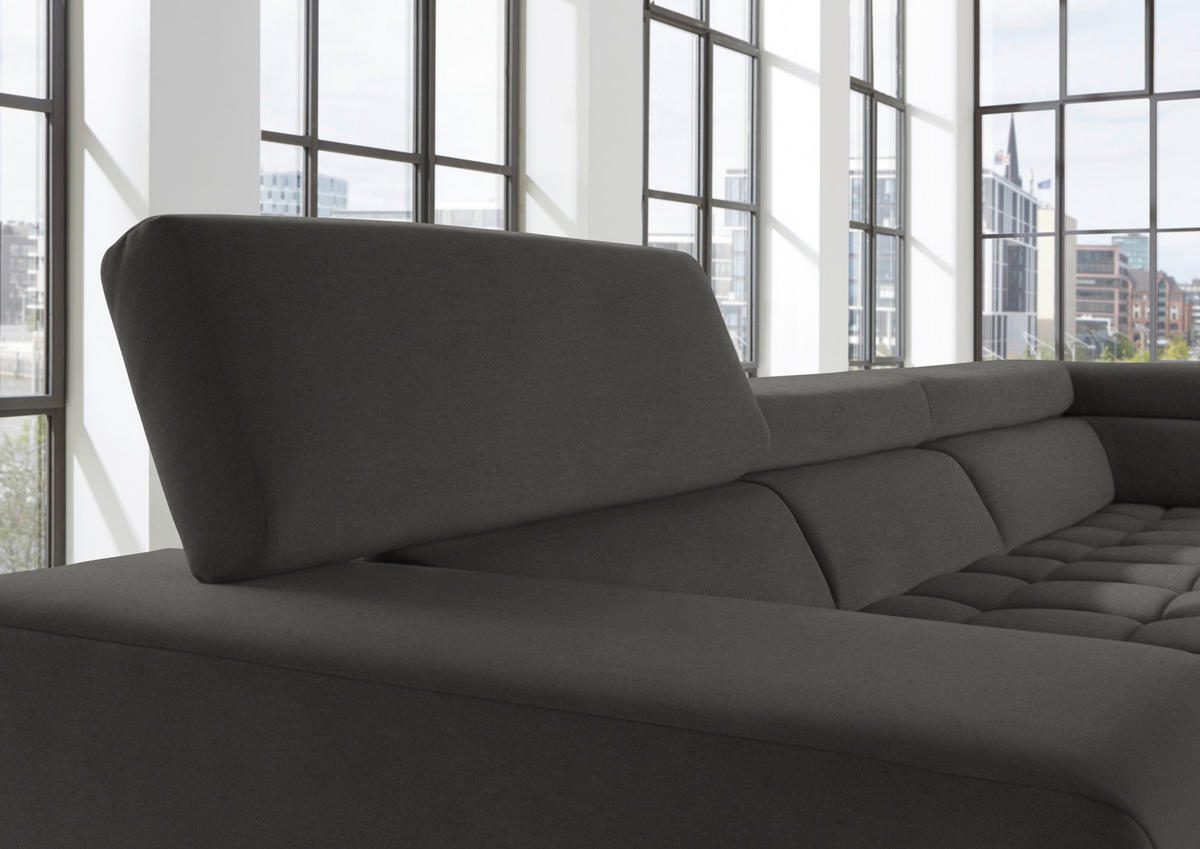 ECKSOFA in Mikrofaser Dunkelgrau  222/326 cm  - Chromfarben/Dunkelgrau, Design, Textil/Metall (222/326cm) - Beldomo Speed