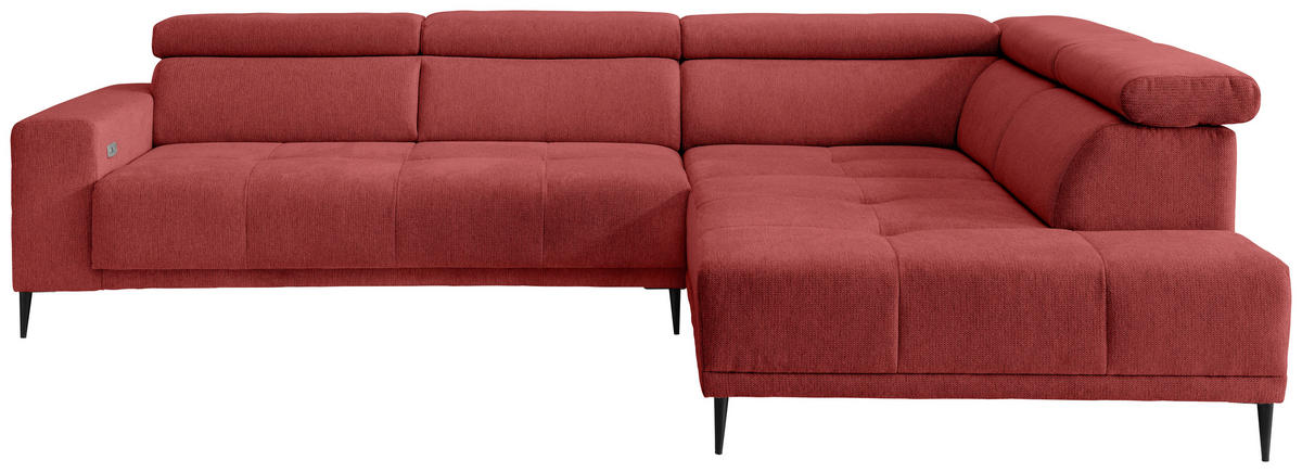 ECKSOFA INTERA Rot Struktur Kopfteilverstellung, Sitzvorzug  - Rot/Schwarz, KONVENTIONELL, Textil/Metall (305/225cm) - Livetastic