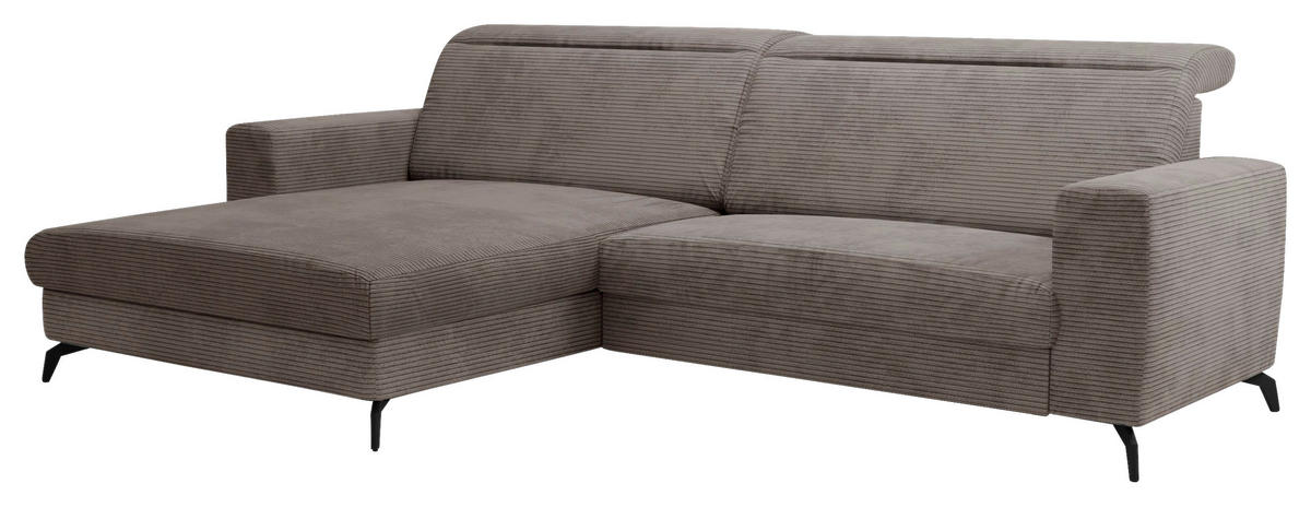 ECKSOFA Taupe Cord  - Taupe/Schwarz, KONVENTIONELL, Textil/Metall (178/290cm) - Cantus