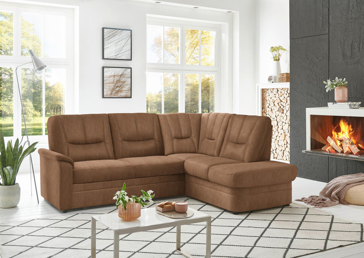 ECKSOFA Chenille Rostfarben  - Rostfarben/Schwarz, Konventionell, Kunststoff/Textil (235/185cm) - Beldomo Comfort