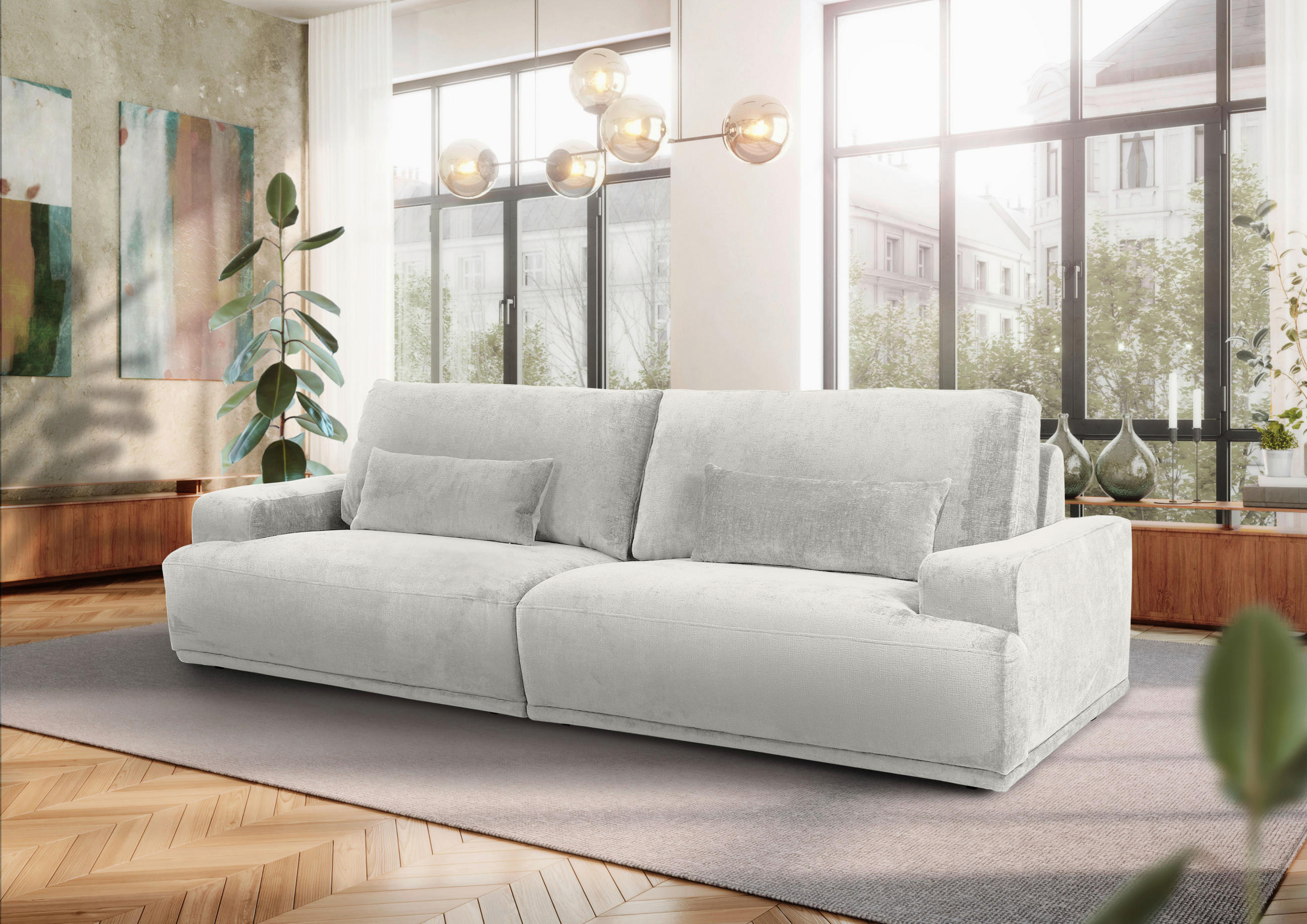 BIGSOFA Chenille Beige  - Beige/Schwarz, KONVENTIONELL, Kunststoff/Textil (282/73/115cm) - Carryhome