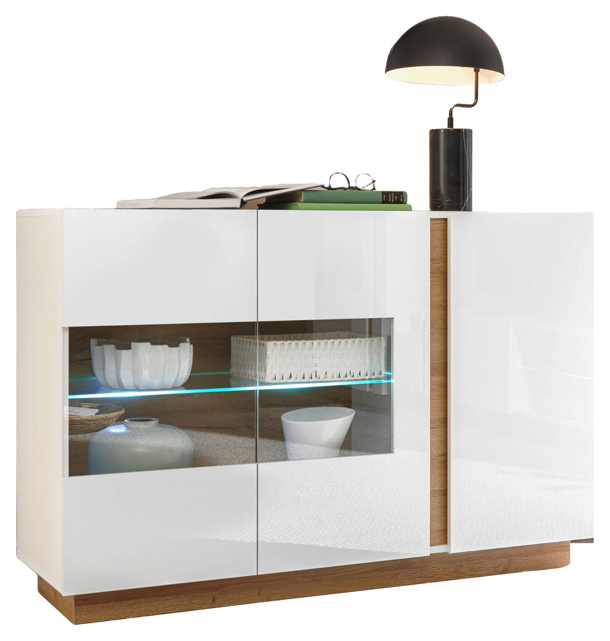 SIDEBOARD - Eichefarben/Weiß, Design, Glas/Holzwerkstoff (138/91/40cm) - MID.YOU