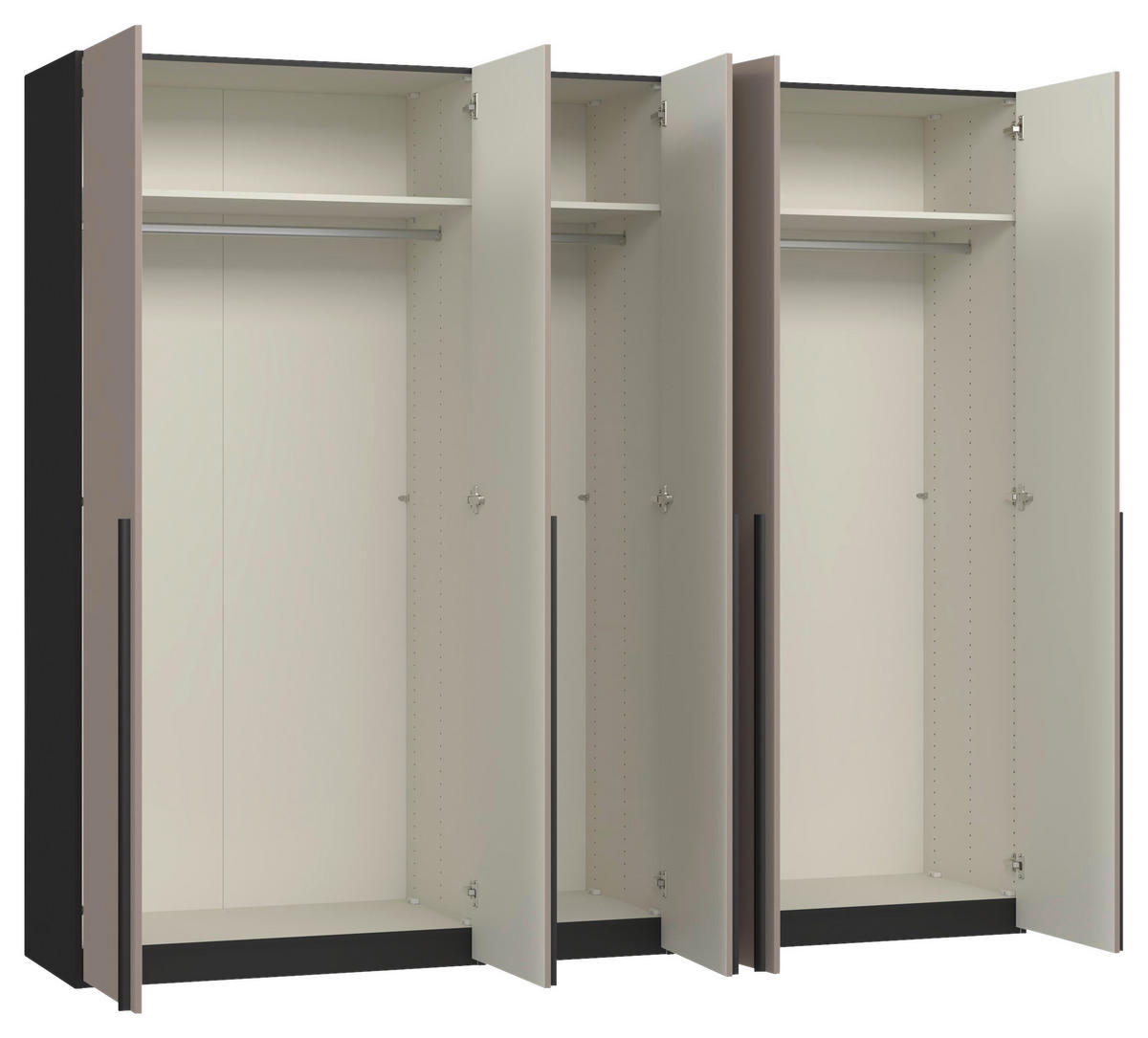 DREHTÜRENSCHRANK 253/220/59 cm,  in Hellbraun, 5-türig  - Hellbraun/Schwarz, Design, Glas/Holzwerkstoff (253/220/59cm) - Jutzler