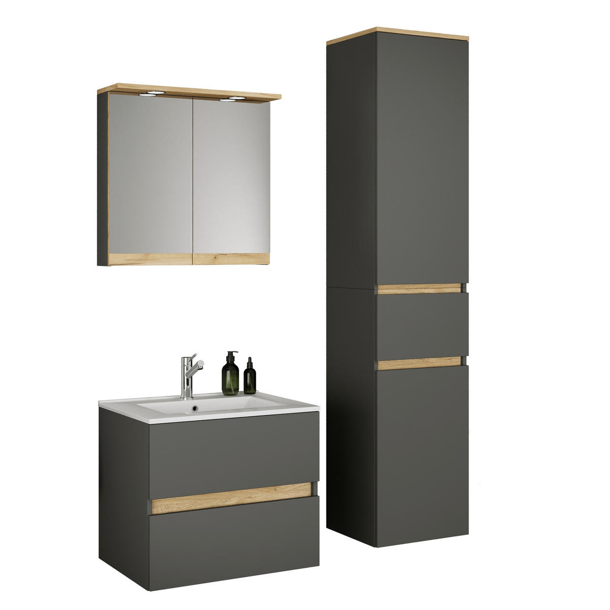 BADEZIMMER 4-teilig 101 cm  - Honigeiche/Weiss, Trend, Keramik/Holzwerkstoff (101cm) - MID.YOU