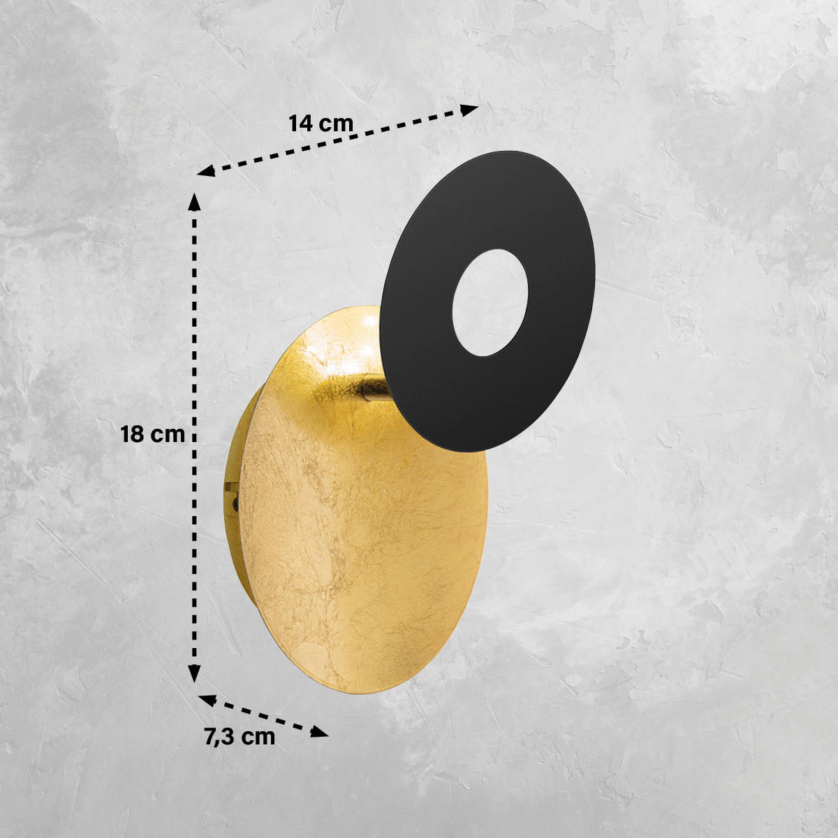 LED-WANDLEUCHTE Hennes   - Goldfarben/Schwarz, Basics, Metall (18/14/7,3cm) - Fischer & Honsel