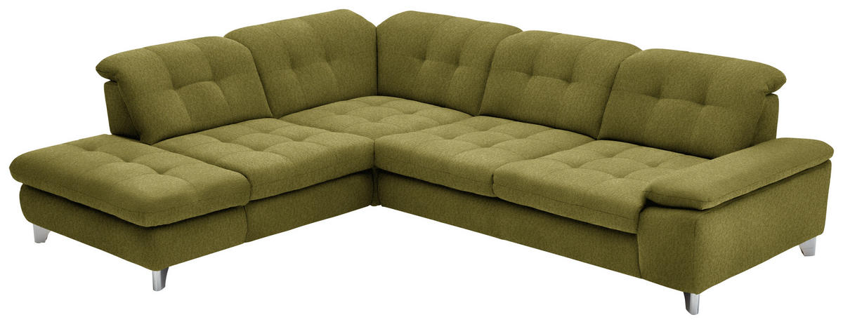 ECKSOFA in Chenille Grün  - Chromfarben/Grün, Design, Textil/Metall (260/310cm) - Beldomo Speed