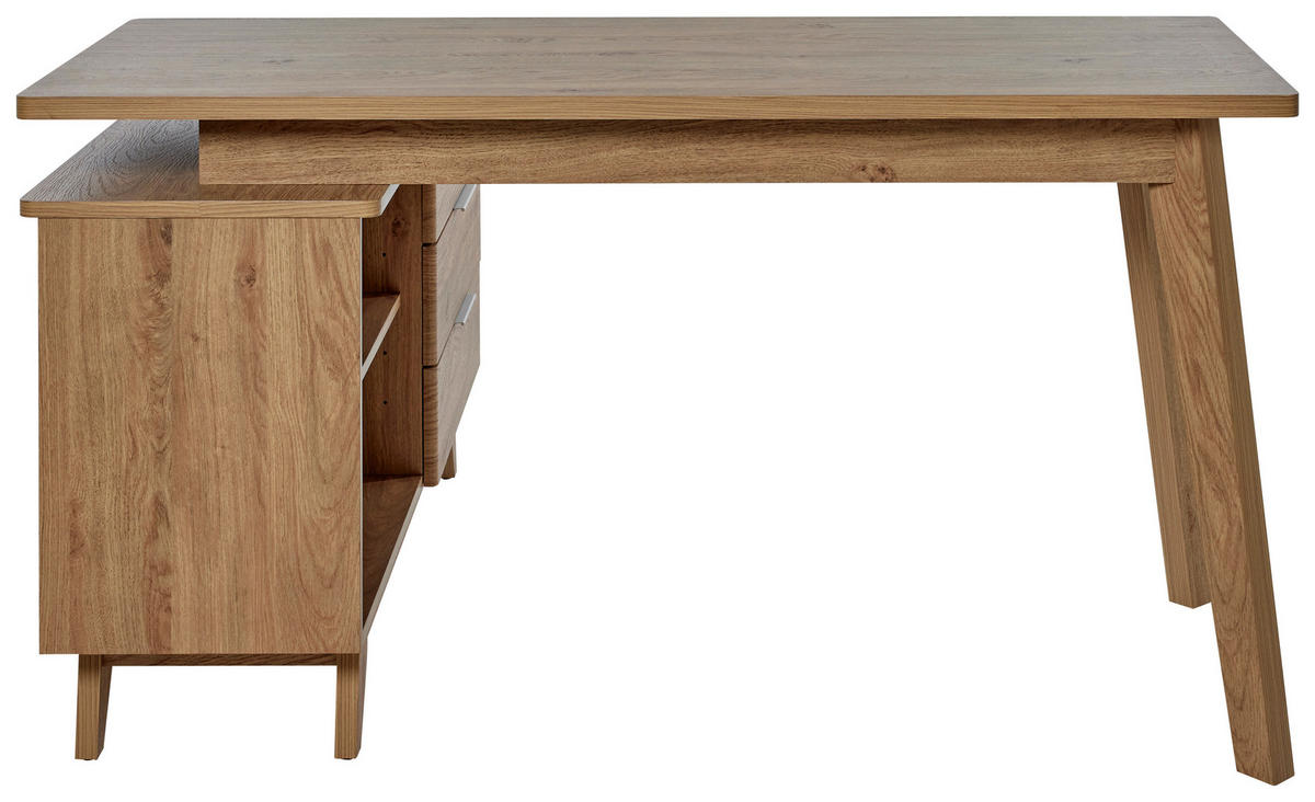 ECKSCHREIBTISCH 140/118/76 cm  in Eichefarben  - Eichefarben/Alufarben, MODERN, Holzwerkstoff/Metall (140/118/76cm) - Livetastic