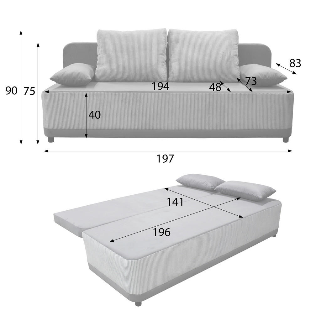 Thumbnail - Mid.you Schlafsofa, Grau, Textil, 197x90x83 cm, Made in EU, Liegefunktion, Wohnzimmer, Sofas & Couches, Schlafsofas, Sch...