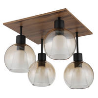 DECKENLEUCHTE BARRY I 43/43/38 cm  - Klar/Dunkelbraun, Basics, Glas/Holzwerkstoff (43/43/38cm) - Globo
