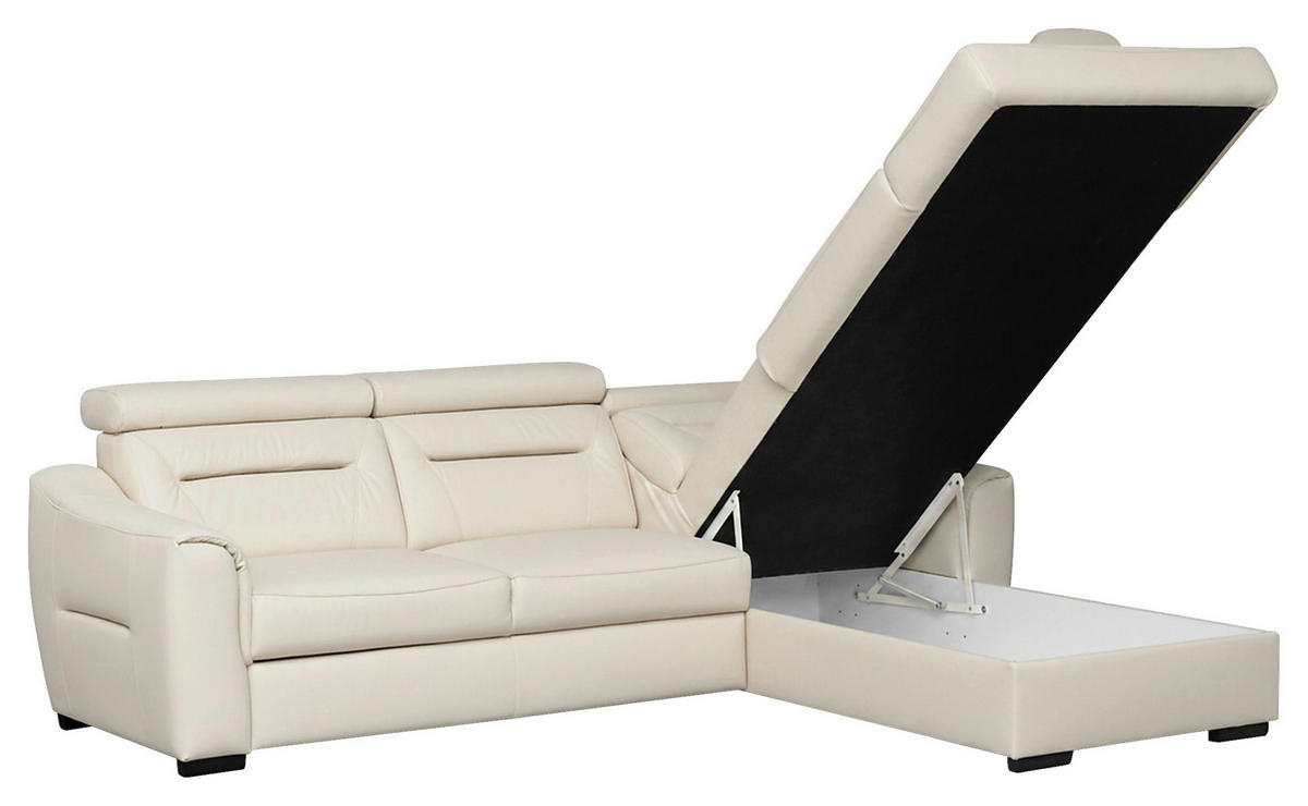 ECKSOFA Lederlook Echtleder Creme  - Wengefarben/Creme, Design, Leder/Holz (260/212cm) - Celina Home