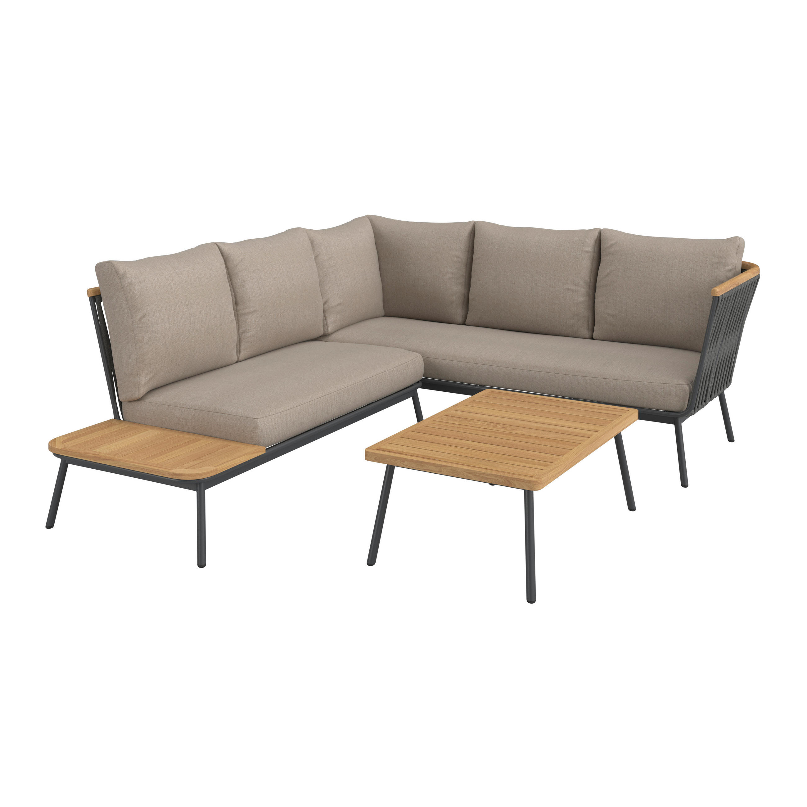 Ambia Garden Loungegarnitur Dunkelgrau, Beige, Teak 229x200 cm