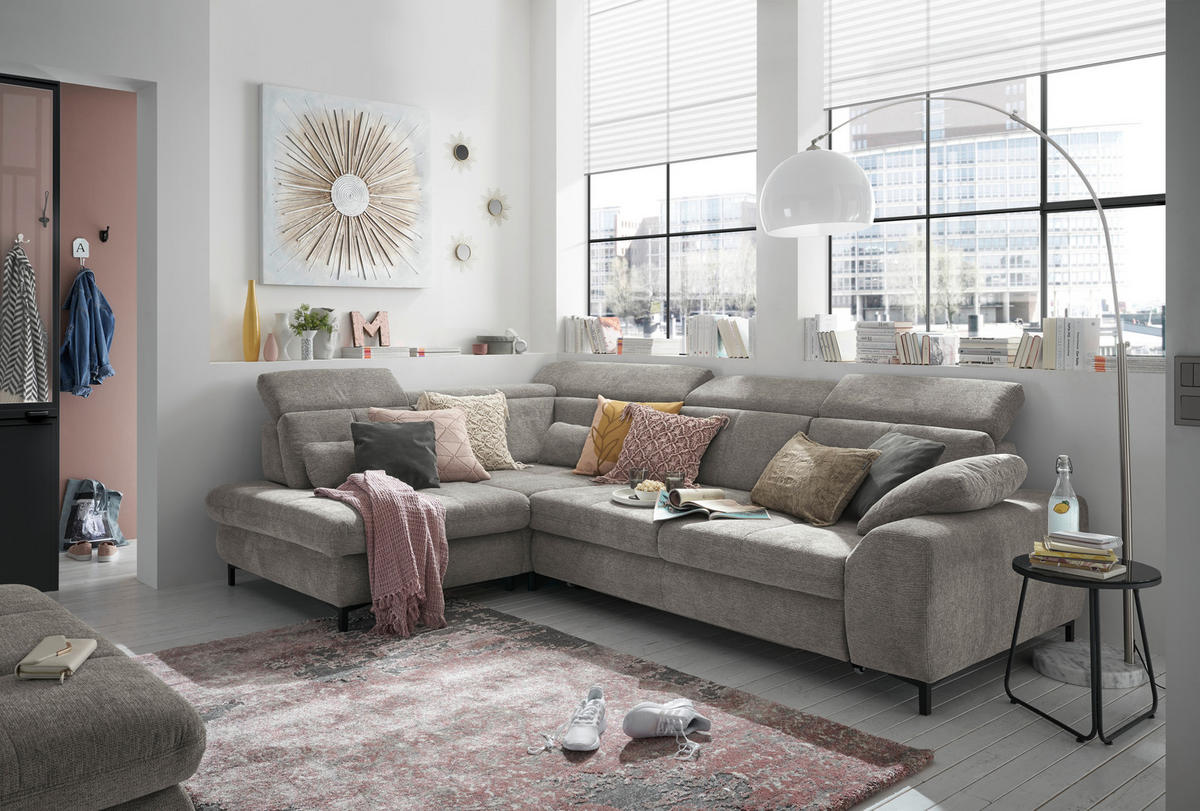 ECKSOFA Grau Webstoff  - Schwarz/Grau, KONVENTIONELL, Textil/Metall (220/314cm) - SetOne by Musterring