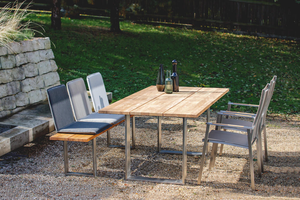 GARTENTISCH 160/95/76 cm  - Edelstahlfarben/Teakfarben, Design, Holz/Metall (160/95/76cm)
