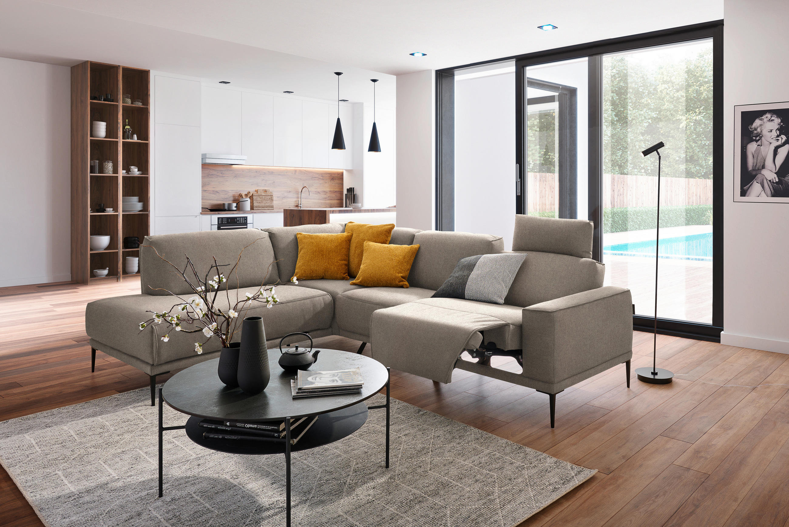 ECKSOFA in Flachgewebe Hellrosa, Hellbraun  - Hellbraun/Hellrosa, Design, Textil/Metall (210/260cm) - Johann Jakob