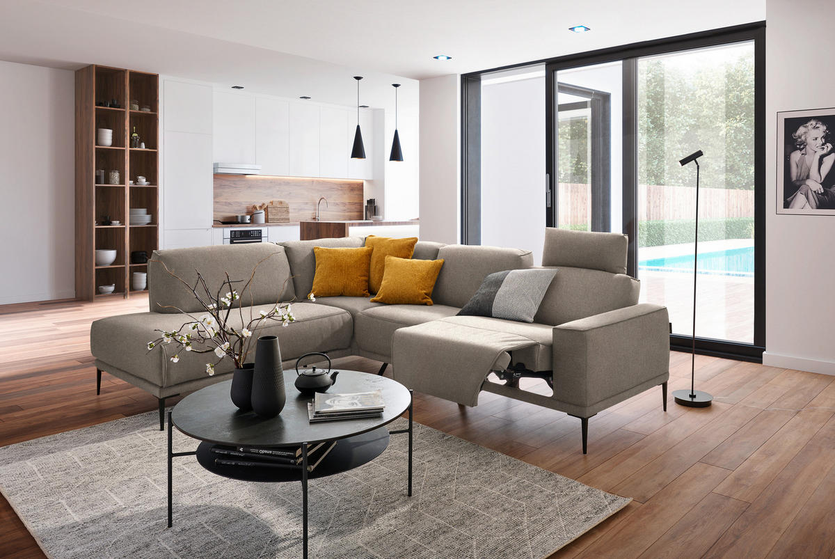 ECKSOFA in Flachgewebe Hellrosa, Hellbraun  - Hellbraun/Hellrosa, Design, Textil/Metall (210/260cm) - Johann Jakob