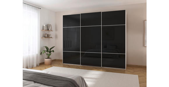 SCHWEBETÜRENSCHRANK 301/223/68 cm 3-türig Schwarz, Weiß - Schwarz/Weiß, KONVENTIONELL, Glas/Holzwerkstoff (301/223/68cm) - Novel