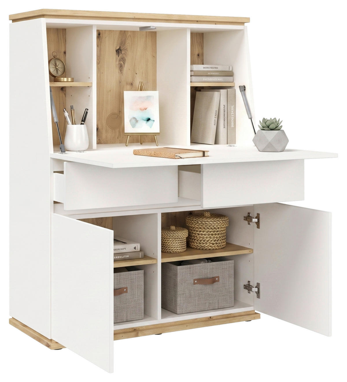SEKRETÄR   - Weiß/Eiche Artisan, KONVENTIONELL, Holzwerkstoff (93/125/42,2cm) - Xora
