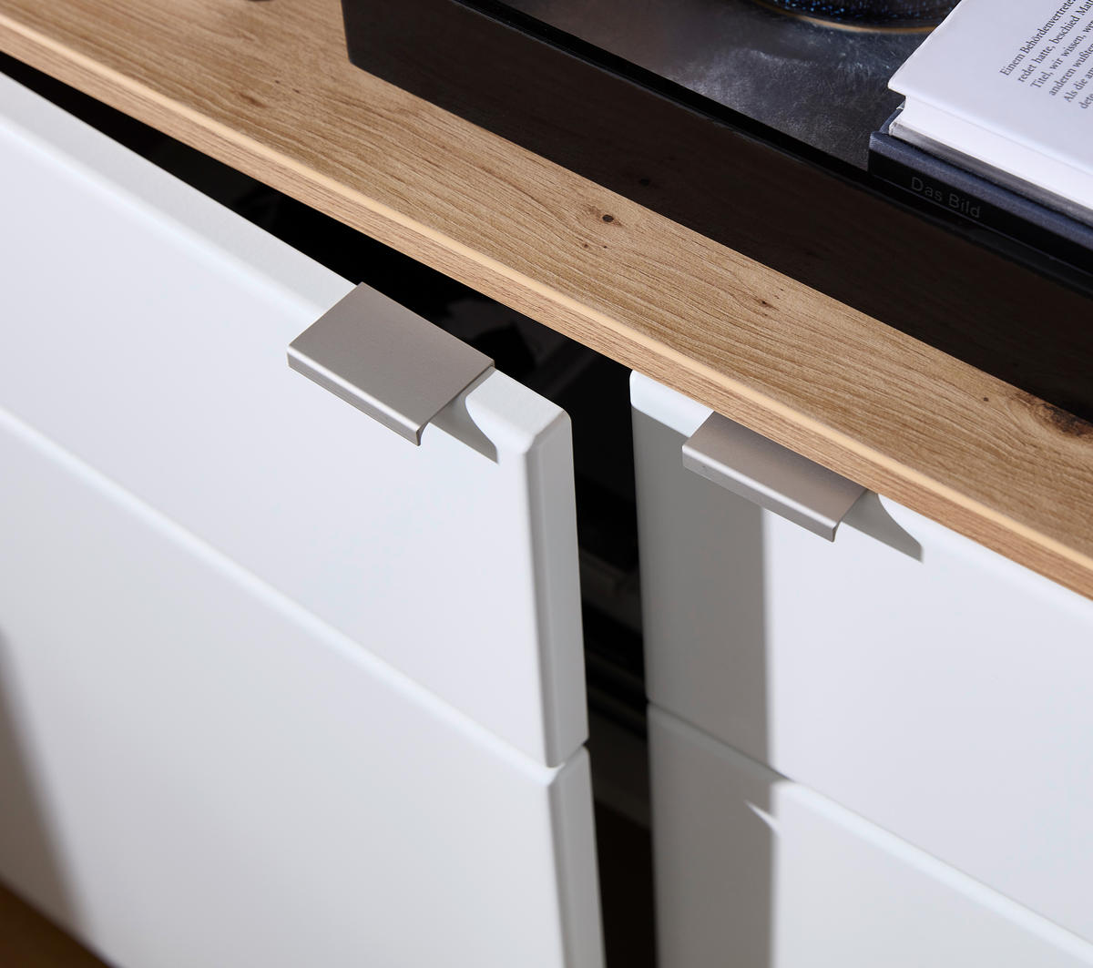 WOHNWAND  in Weiß, Eichefarben  270/215/45 cm  - Eichefarben/Alufarben, KONVENTIONELL, Glas/Holzwerkstoff (270/215/45cm) - Venda