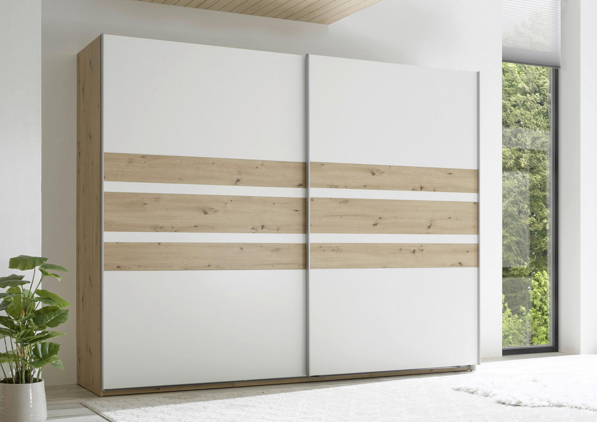 FÜGGESZTETT TOLÓAJTÓS SZEKRÉN fehér, Artisan tölgy  - alumíniumszínű/Artisan tölgy, Modern, faalapú anyag/fém (270/210/60cm) - Livetastic