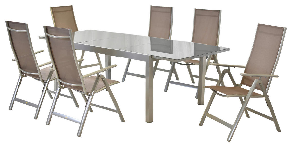 GARTENSET 7-teilig Aluminium 7-teilig  - Taupe/Silberfarben, MODERN, Textil/Metall - Gardenson