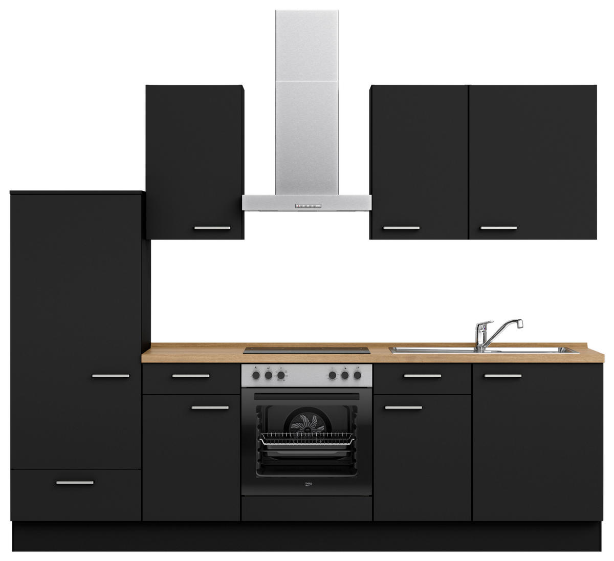 KÜCHENLEERBLOCK 270 cm   in Schwarz, Eichefarben  - Edelstahlfarben/Eichefarben, MODERN, Holzwerkstoff/Metall (270cm) - Nobilia