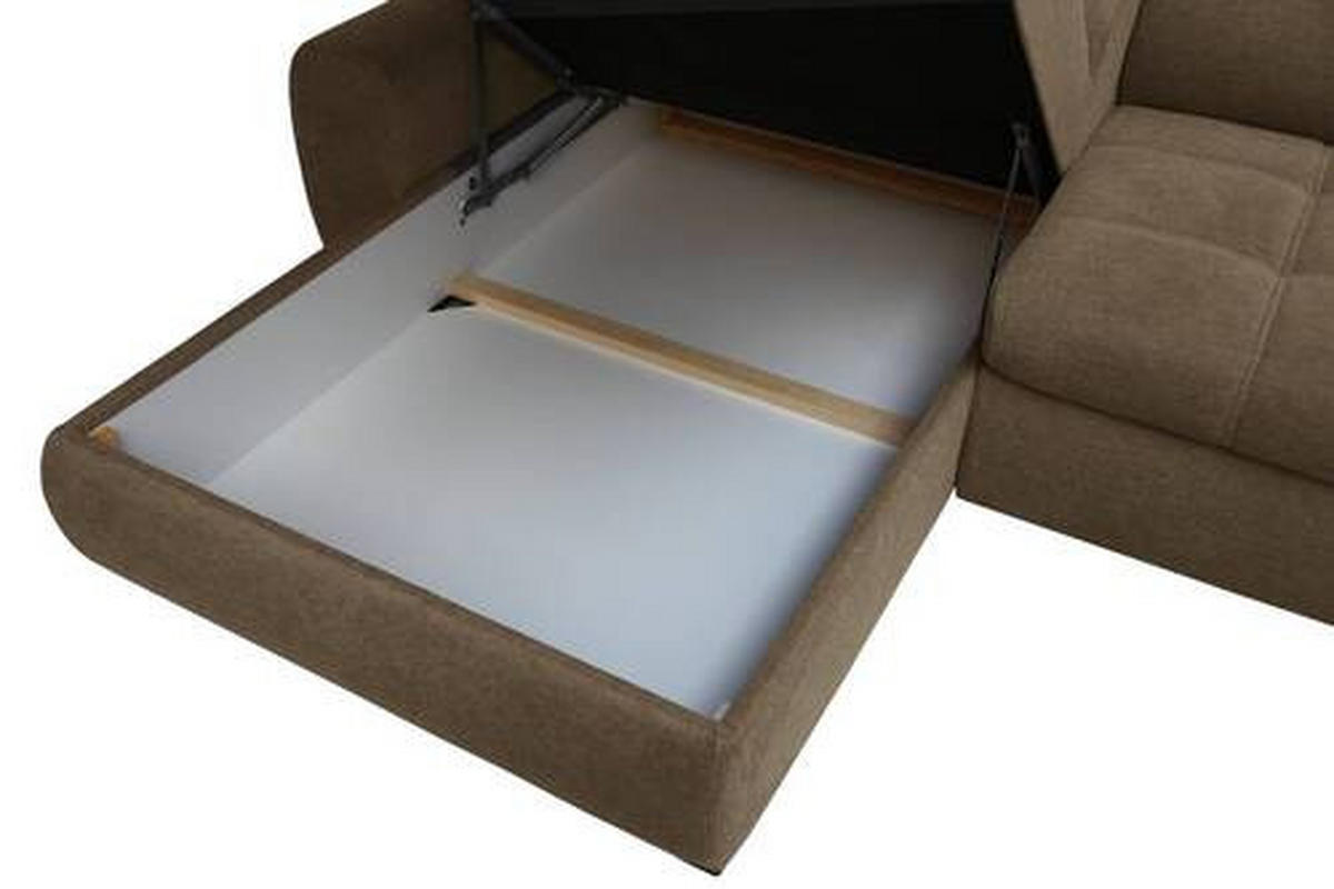 ECKSOFA inkl.Funktionen Hellbraun Webstoff  - Hellbraun/Schwarz, Design, Kunststoff/Textil (276/173cm) - Stylife