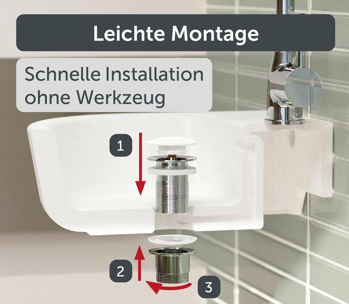 ABLAUFVENTIL  - Chromfarben/Weiß, Basics, Metall (6,5cm) - Schütte