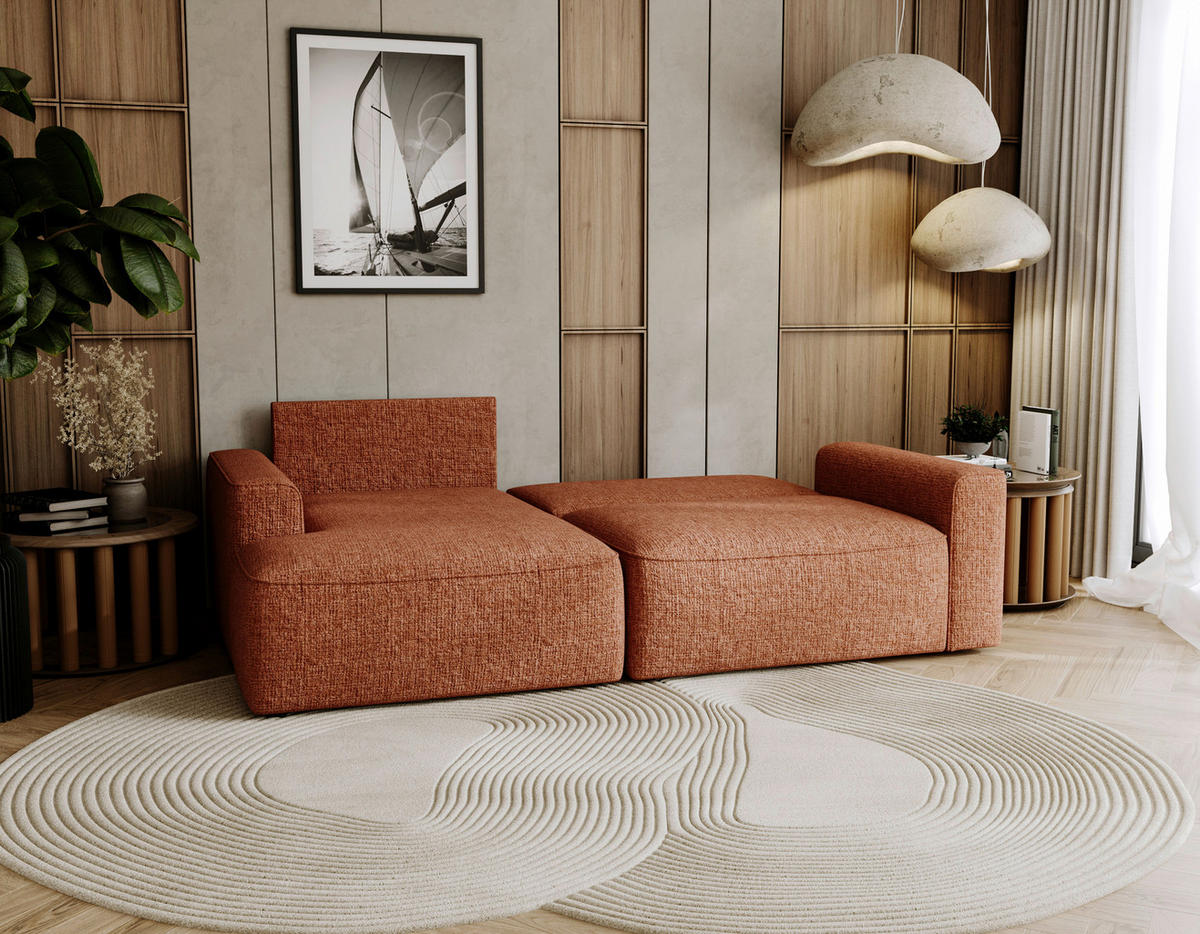 ECKSOFA in Chenille Rostfarben  - Rostfarben/Schwarz, Design, Kunststoff/Textil (144/233cm) - Livetastic