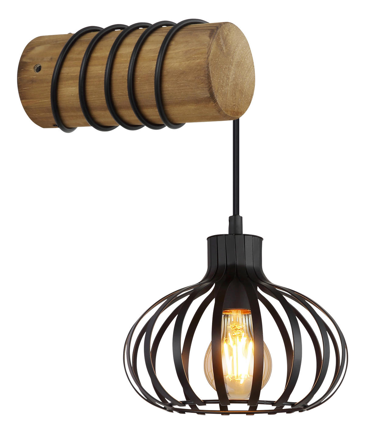 WANDLEUCHTE Caldwell 20/59 cm   - Schwarz/Braun, Natur, Holz/Kunststoff (20/59cm) - Globo