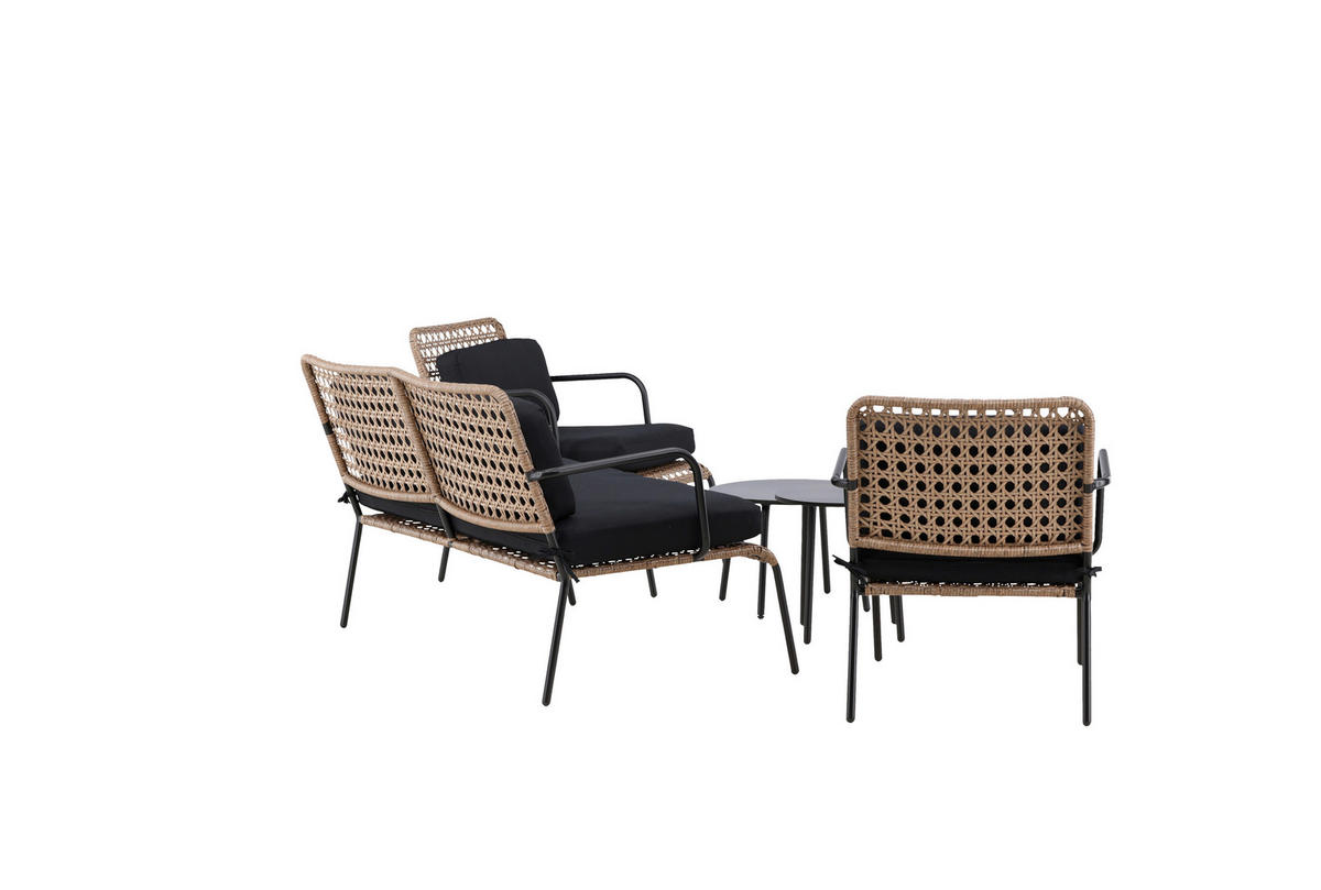 LOUNGEGARNITUR   Rattan Stahl  - Dunkelgrau/Schwarz, KONVENTIONELL, Naturmaterialien/Holz - Gardenson
