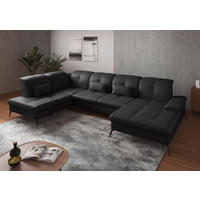WOHNLANDSCHAFT in Echtleder Schwarz  - Schwarz, Konventionell, Leder/Metall (231/357/185cm) - Sit & More