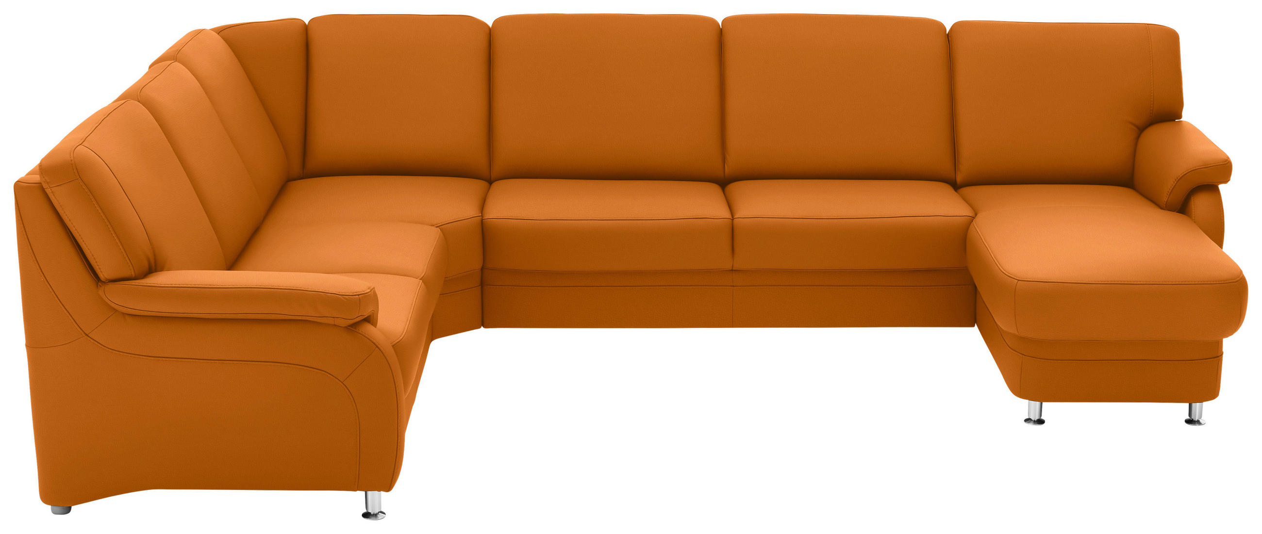 WOHNLANDSCHAFT Echtleder Currygelb  - Currygelb/Alufarben, Konventionell, Leder/Metall (239/329/165cm) - Beldomo Premium