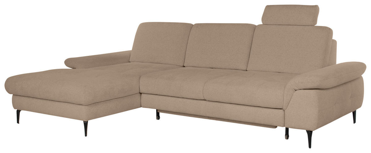 ECKSOFA ALMA in Chenille Beige  191/285 cm  - Beige/Schwarz, Design, Textil/Metall (191/285cm) - Livetastic