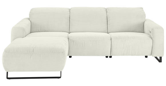ECKSOFA Weiß Cord Rücken echt, Relaxfunktion, Kopfteilverstellung  - Schwarz/Weiß, KONVENTIONELL, Textil/Metall (180/266cm) - Hom`in