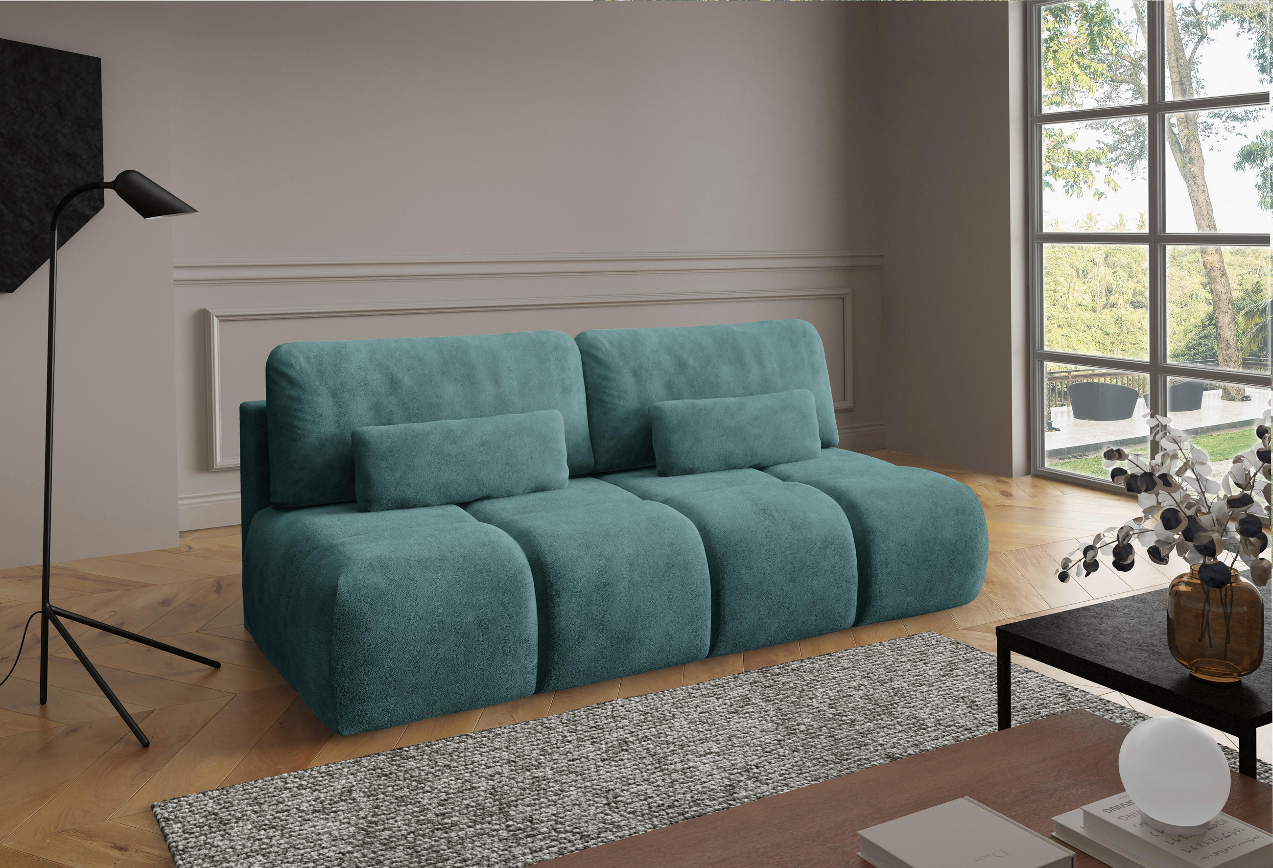 SCHLAFSOFA MARON  mit Samt Petrol  - Petrol/Schwarz, Design, Kunststoff/Textil (219/94/110cm) - Livetastic