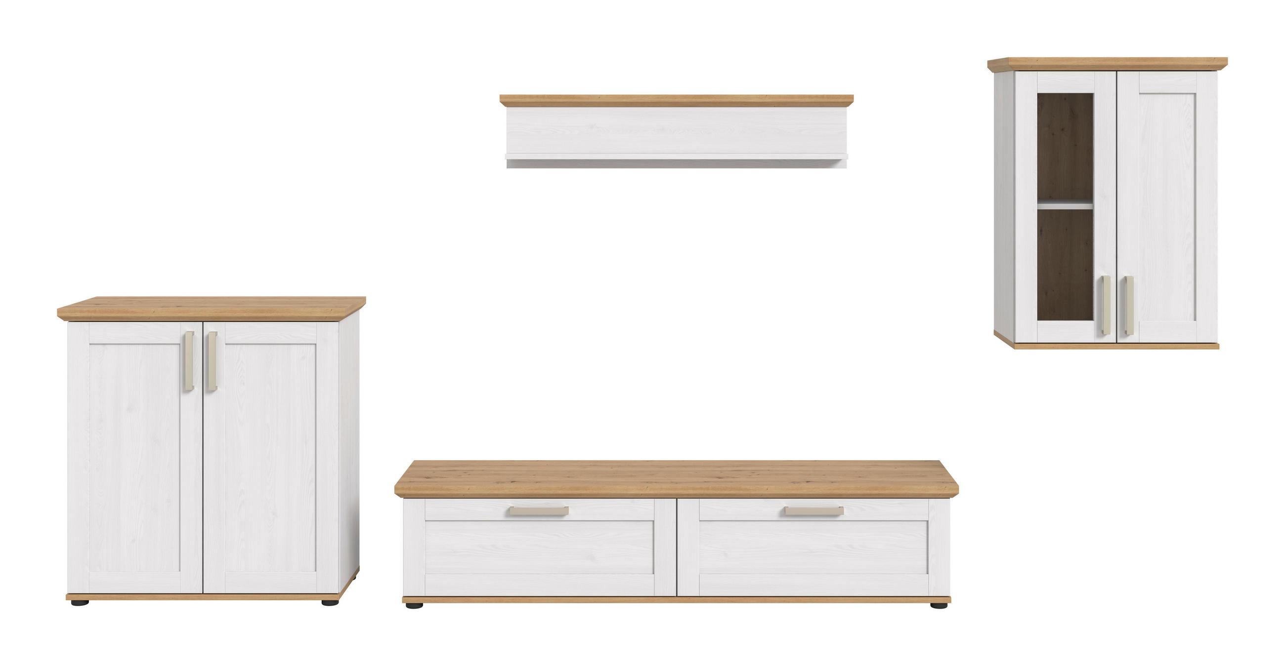 WOHNWAND 4-teilig  in Lärchefarben, Eiche Artisan  336/161/40 cm  - Silberfarben/Lärchefarben, Design, Holzwerkstoff/Kunststoff (336/161/40cm) - Livetastic