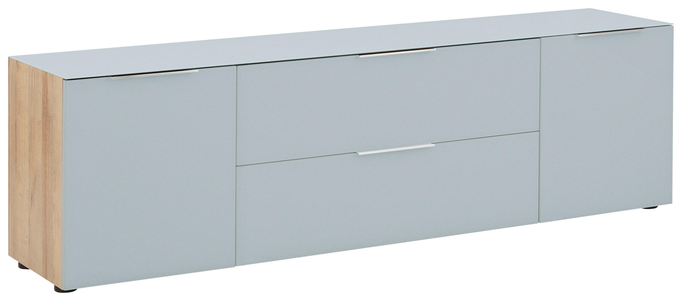 LOWBOARD Grau, Eichefarben - Eichefarben/Schwarz, Design, Glas/Holzwerkstoff (180,4/53,9/40cm)