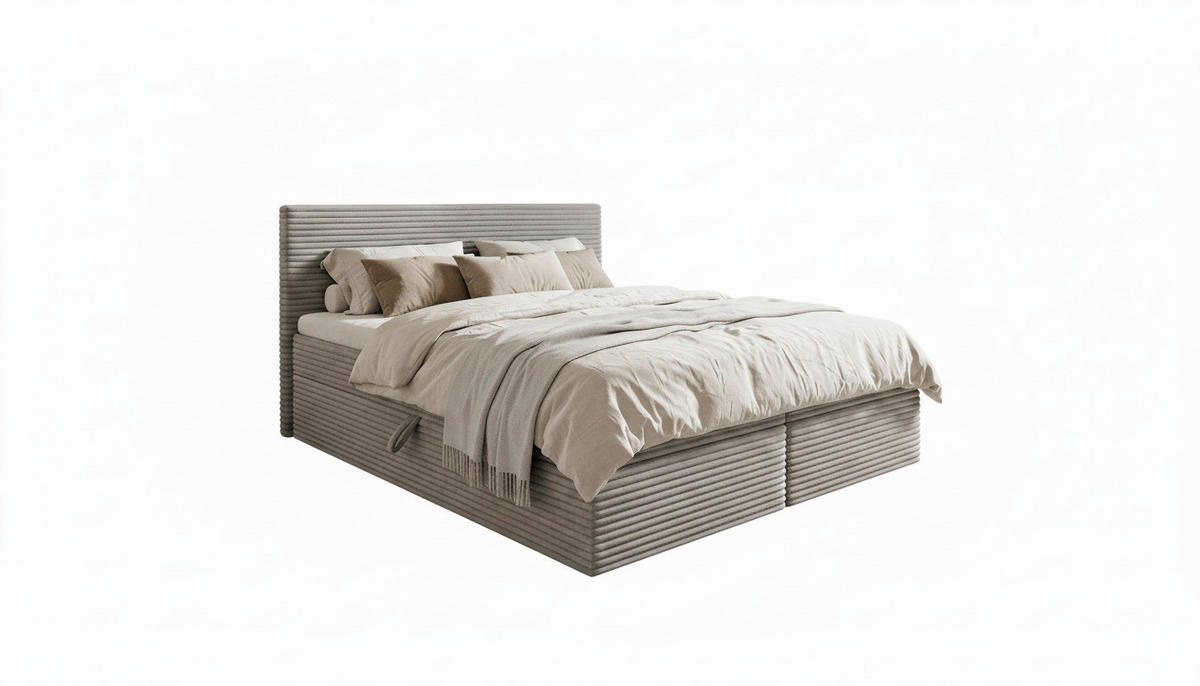 BOXBETT 180/200 cm,  in Grau, Bettkasten, Topper, H3 + H3 = fest  - Chromfarben/Grau, MODERN, Holz/Kunststoff (180/200cm) - MID.YOU
