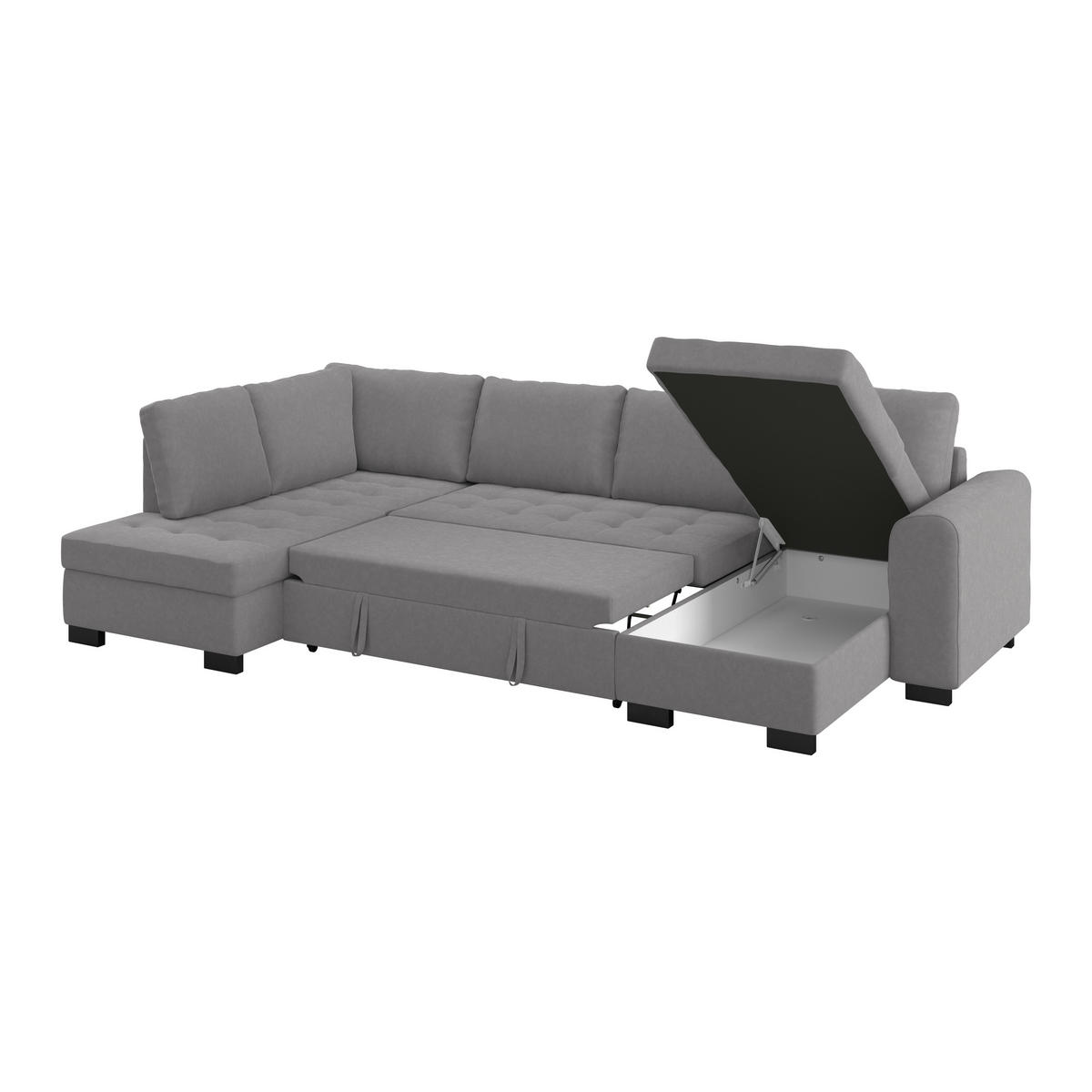WOHNLANDSCHAFT Grau Mikrofaser  - Schwarz/Grau, MODERN, Kunststoff/Textil (178/305/155cm) - P & B