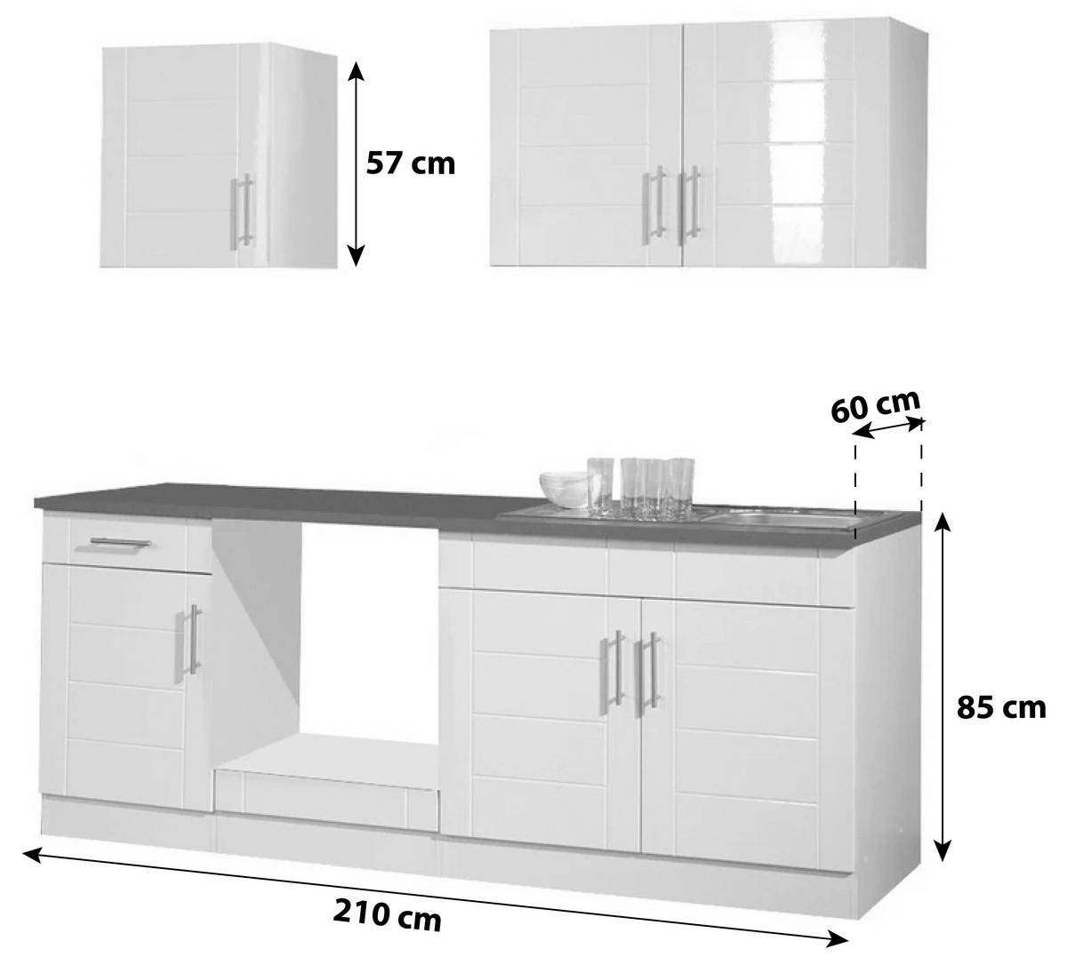 KÜCHENLEERBLOCK 210 cm   in Weiß Hochglanz  - Weiß Hochglanz/Anthrazit, MODERN, Holzwerkstoff/Metall (210cm) - Held