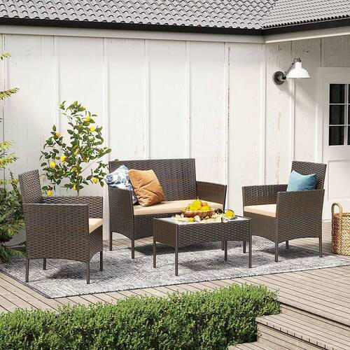 GARTENSET Flachgewebe Stahl  - Dunkelbraun/Beige, MODERN, Glas/Kunststoff - Modante