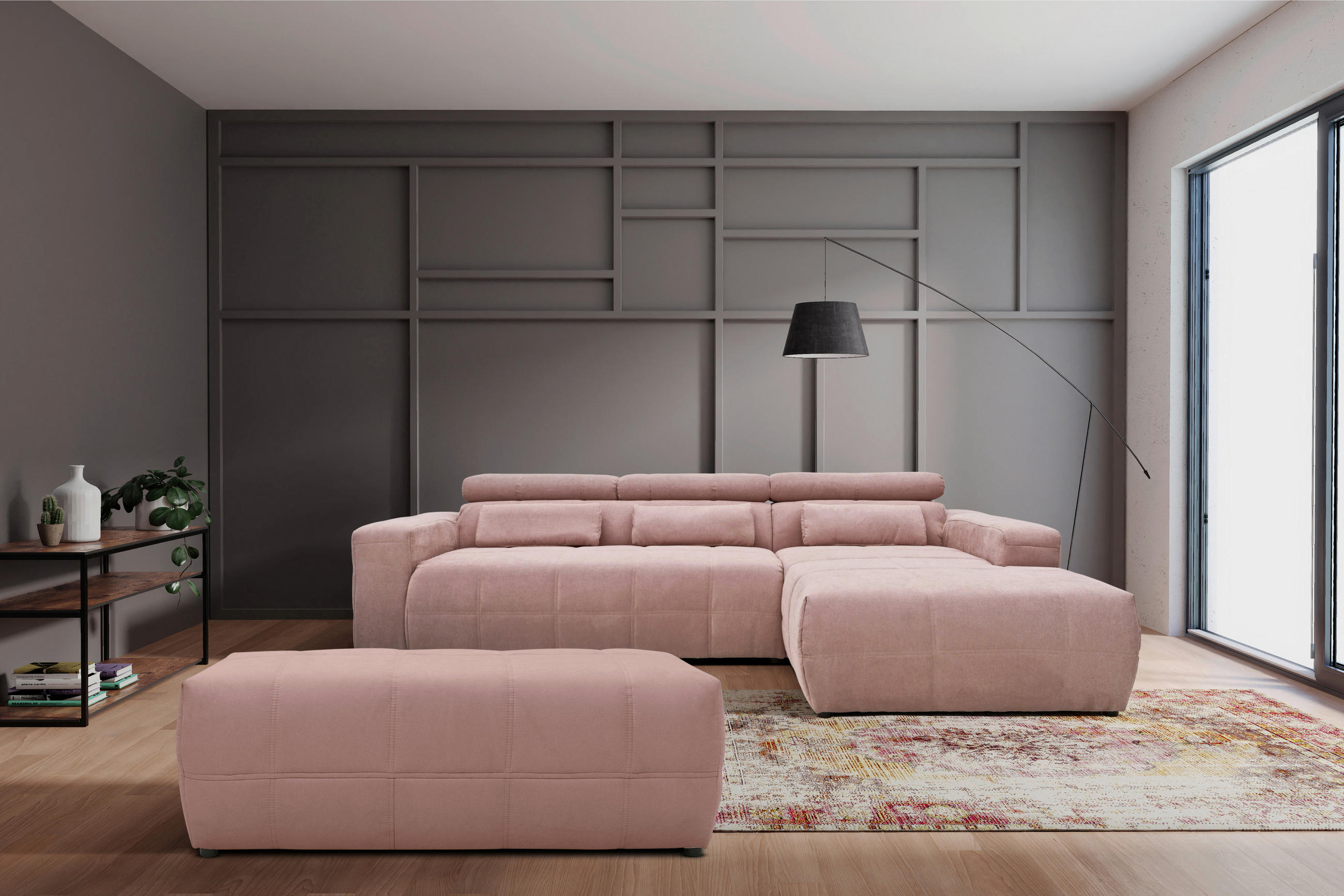 Thumbnail - Mid.you Hocker, Rosa, Textil, Uni, rechteckig, 150x60x40 cm, Made in EU, FSC Mix, Wohnzimmer, Hocker, Sitzhocker